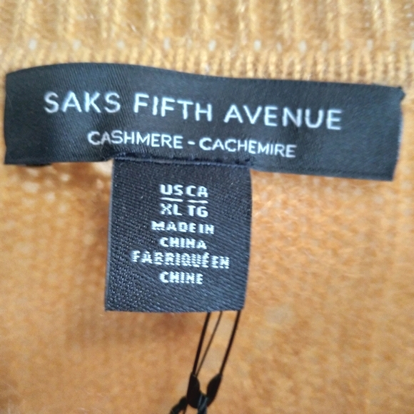 NWT Saks Fifth Ave 100% Cashmere pointelle yellow sweater - xl - Picture 3 of 4
